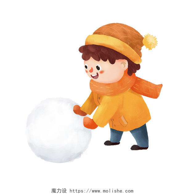 彩色手绘卡通可爱儿童滚雪球堆雪人冬天冬季元素PNG素材